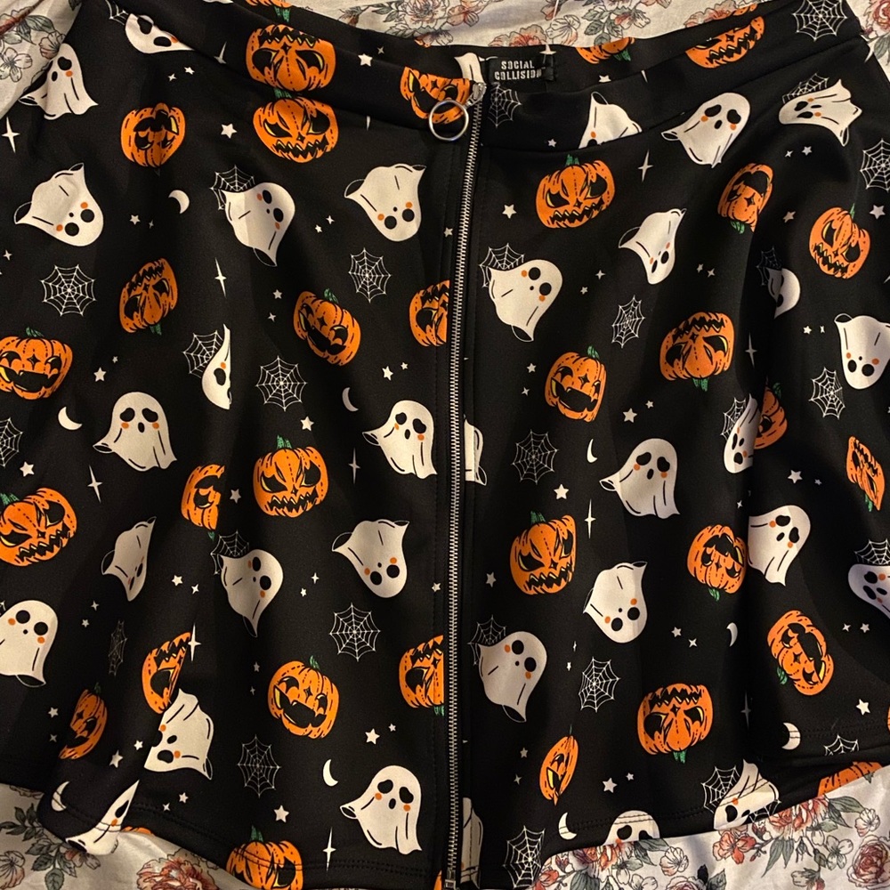 Pumpkin ghost and web zipper skirt plus size
